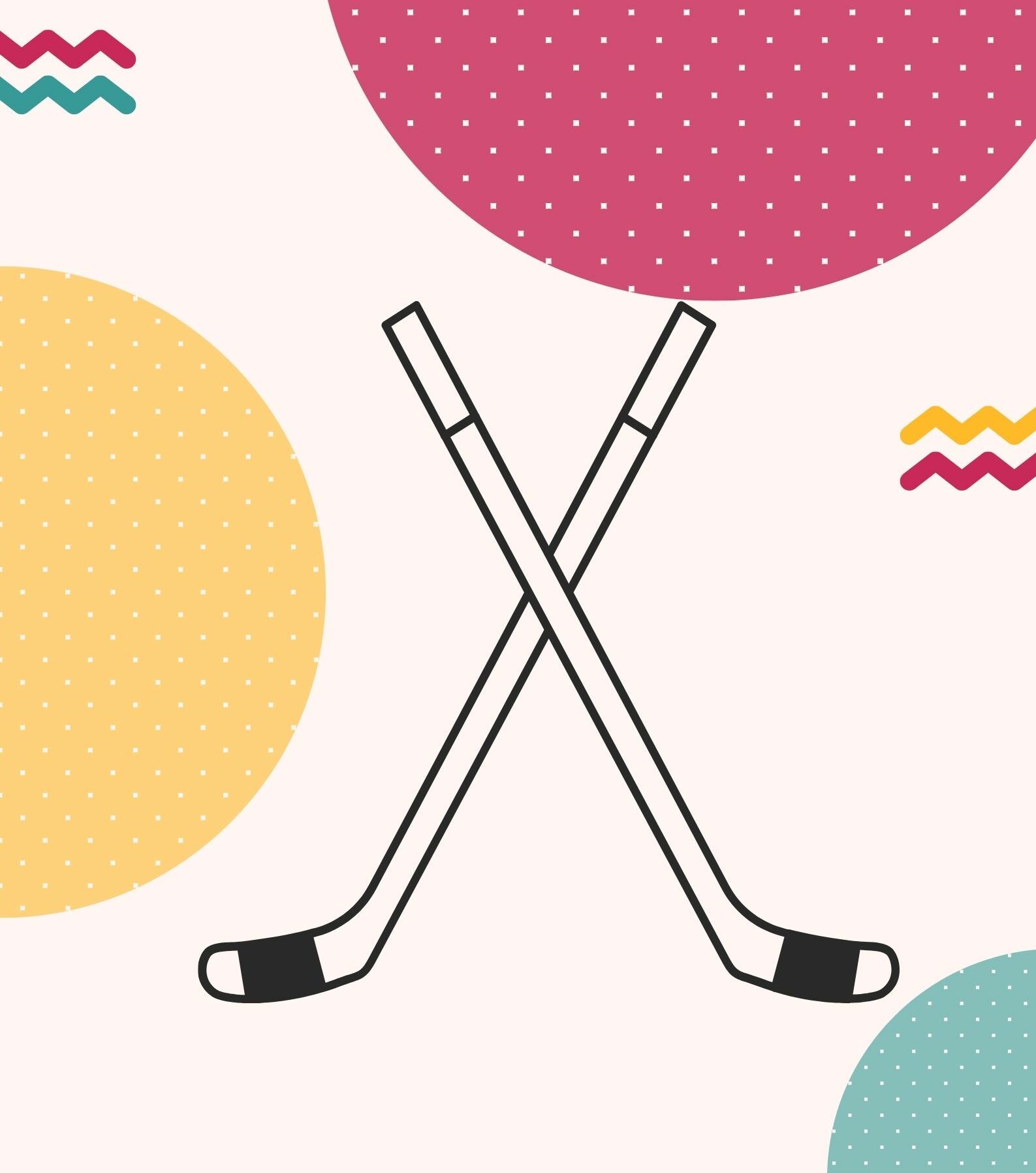 Kolorowy plakat z ikoną hokeja zapraszający na testy sprawnościowe